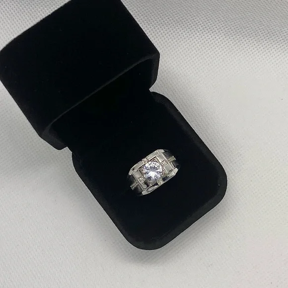 NEW 925 Silver Round Crystal Wide Band Ring